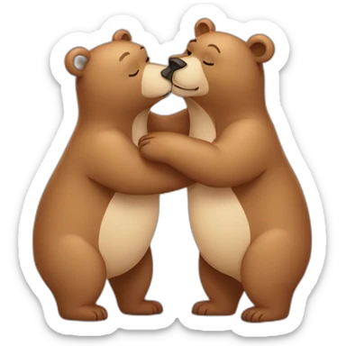 Female bear and male bear kissing, face only, with hearts above them sticker