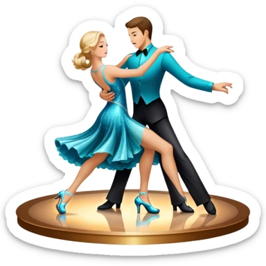 Humanless Icon for Ballroom Dance: elegant ballroom dance shoes, a sparkling dress, and a dance floor with a spotlight. The icon should capture the grace and elegance of ballroom dancing, with emphasis on movement and rhythm. Transparent background. sticker