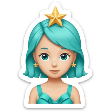 Stella sparkle sprite guardian of sparkle theater star shaped head and a turquoise dress and ribbon sticker