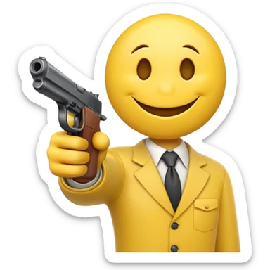 Yellow smiley face holding gun pointing towards screen sticker