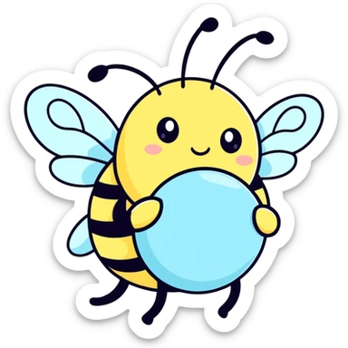 Isolated cute buzzing bumble bee , detailed pale blue, to pale yellow colorshifting wings sticker