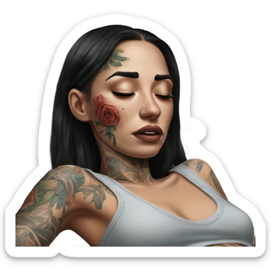 Hyper Realistic Beautiful tattooed woman crying lying on her sofa  sticker