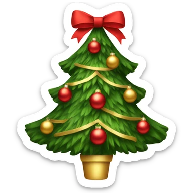 a Christmas tree with red and gold ornaments and red bows sticker