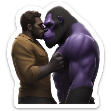 Thanos kissing a gorilla  sticker