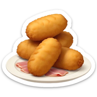 Cinematic Realistic Croquetas Dish Emoji, showcasing crispy, creamy croquettes filled with ham or chicken rendered with lifelike textures and appetizing, dynamic lighting. sticker