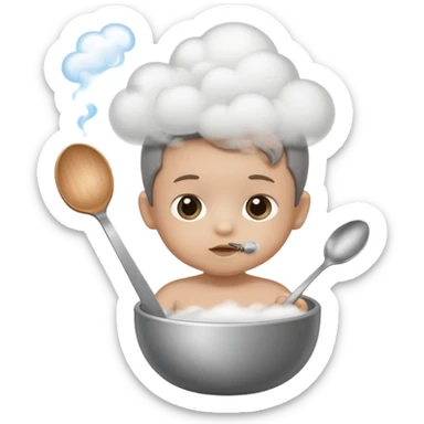 Baby with a spoon in one hand and lighter in the other with smoke (not fire) coming off the spoon.  sticker