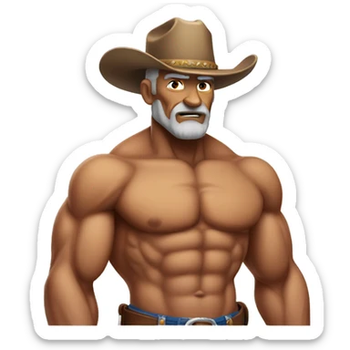 muscular old cowboy shirtless sticker