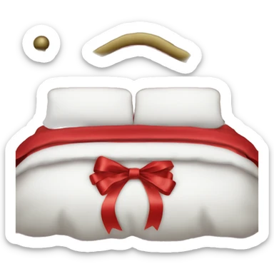 Bed with luscious satin red sheets and bows and a christmas pillow sticker