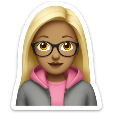 Make a blonde girl with glasses and a pink hoodie sticker