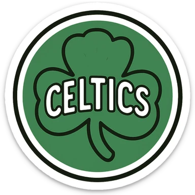 Boston Celtics shamrock emblem, bold lines, green and white, simple icon sticker