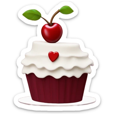 Cherry vintage trendy burgundy ruffled frosting and white heart shaped cake 1 layer  sticker