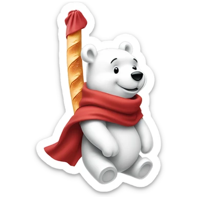 white winnie the pooh, parisien style with red beret on hair and baguette in hand, with eiffel tower in background sticker