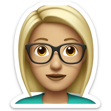 blonde woman with straight shoulder-length hair with teal highlights and glasses sticker