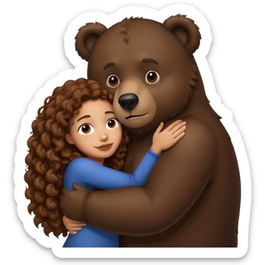 Big dark bear hugging lightskin with long brown curly hair  sticker