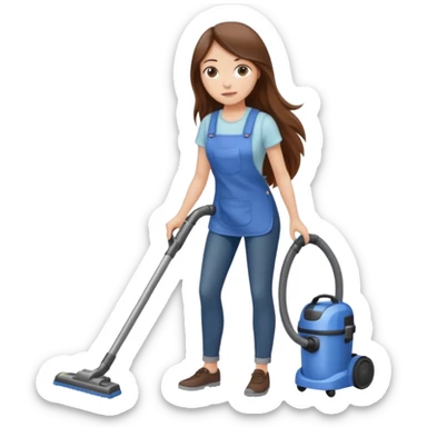 beautiful girl with long brown hair cleaning and vacuuming sticker