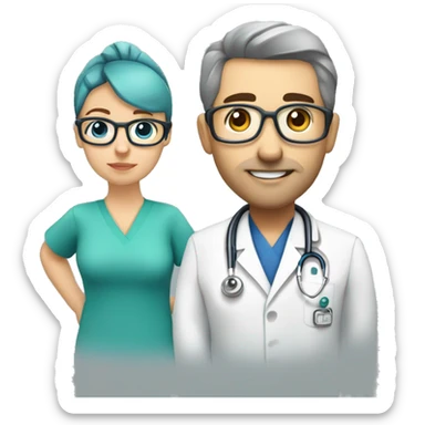 Médico pensando com a mão no queixo e rosto pensativo sticker