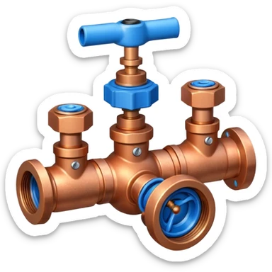 3D icon of connected copper pipes with a blue valve in the center, professional Pixar-like style, plumbing-focused, slightly shiny metallic textures, white background



 sticker