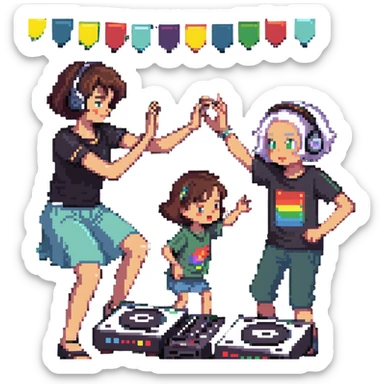 boy dance with older girl at party and DJ watching on it sticker