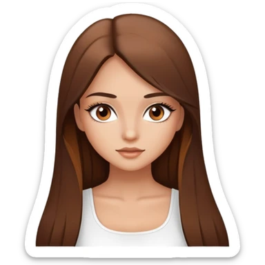 beautiful girl, long straight brown hair, brown eyes with lashes, wearing a white crop top, tan skin sticker