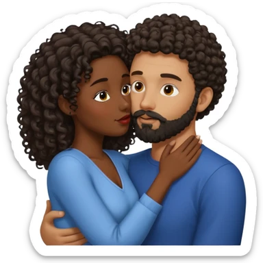 Beso mujer morena rizada y hombre blanco con barba negra sticker