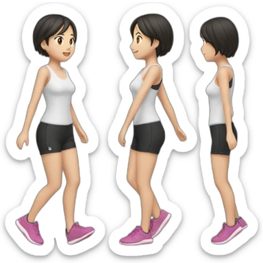asian girl running，black shirt and shorts，full body，side view sticker