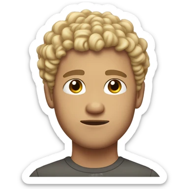 very curly blonde short hair guy, dark brown eyes, serious face sticker