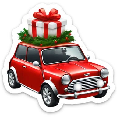 red mini cooper decorated for xmas sticker