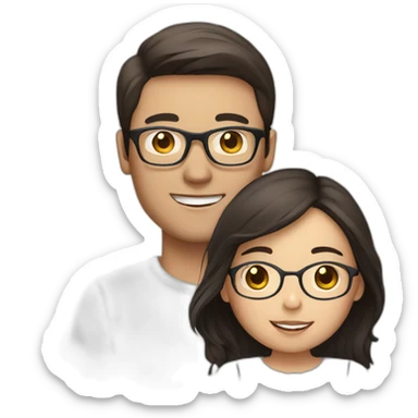 brown haired man with glasses and asian girl with dark hair sticker
