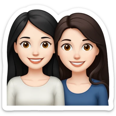 White skin long black haired woman with white skin long brown haired woman in love sticker