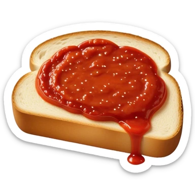 slice of bread with with a line  of tomatoe sauce on top sticker