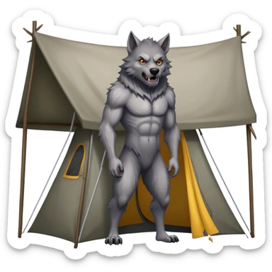 wearwolf standing outside of a tent sticker