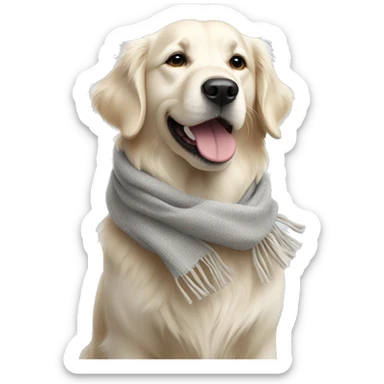 White golden retriever wearing a scarf sticker