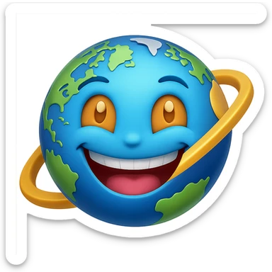 Add a ring around the planet with a wide grin emoji style, no background. Keep the emoji style look and feel. sticker