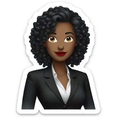 corporate white woman, red lipstick, long black curly hair, with a phone, black shirt, black blazer  sticker