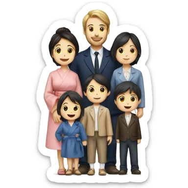 French　male and Japan wife with 4 kids family sticker
