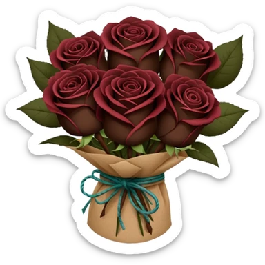 Bouquet of the darkest really dark brown roses in a paper package covered sticker