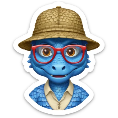 blue dragon with shirt hat and glasses sticker
