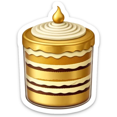 A layered small jar of cake that is gold outline black background ONLY GOLD  sticker