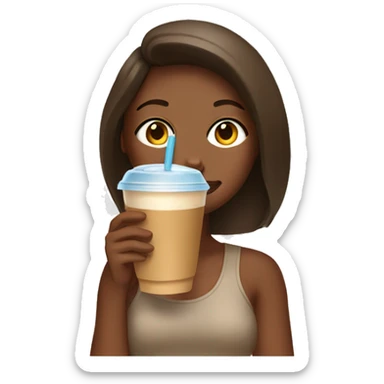 tan girl sipping iced coffee  sticker