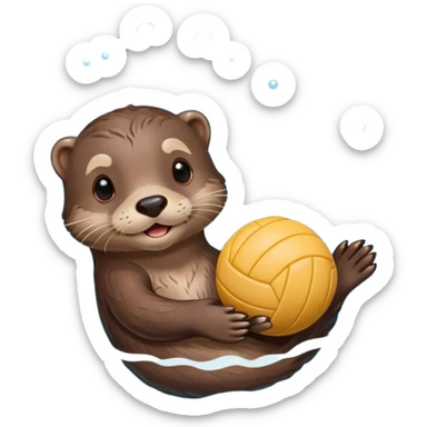 adorable otter floating on clearly visible blue water with waves, holding a volleyball with both paws above water sticker