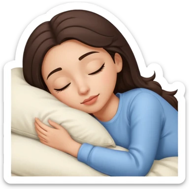 Brunette girl in Cozy bed sleeping, pretty eyelashes, light skin sticker