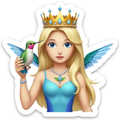 full body woman long blonde hair blue eyes white skin muscular build hummingbird crown and nectar flask sticker