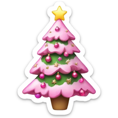 Cute Christmas tree with pink decorations, chtistmas lights and star on top sticker