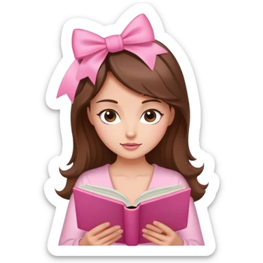 a brown haired, fair skinned female reader reading a pink romance novel with bow sticker