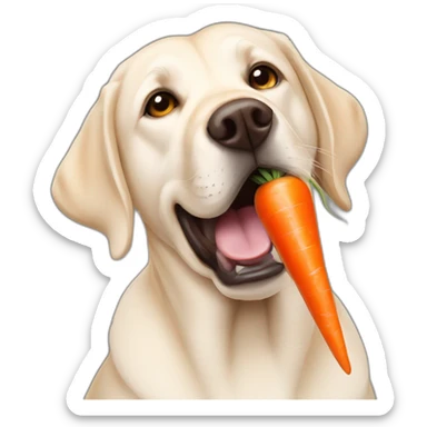 badly behaved pale labrador eating a carrot sticker
