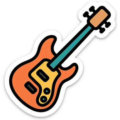 electric bass guitar icon with color and black outlines sticker