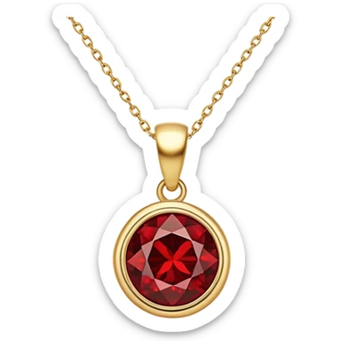polished round red garnet pendant suspended from a delicate gold chain, glowing with warmth and magic sticker