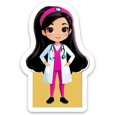 Female doctor without stethoscope wearing pink scrubs long black hair  sticker