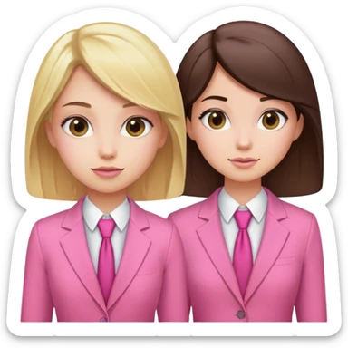 Blond girl pink suit with brune girl pink suit sticker