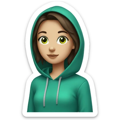 brunette girl with green eyes in a blue hoodie sticker